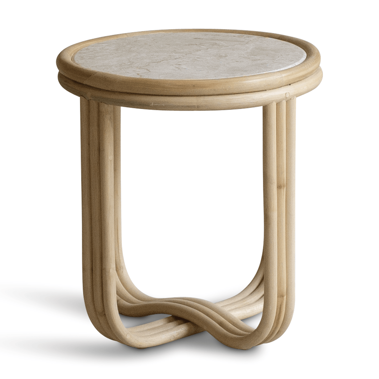 Rattan side table with marble top