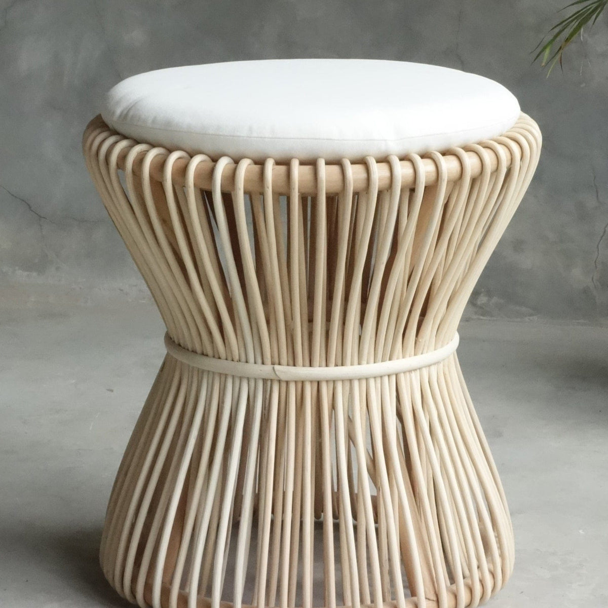 ELE117_3 Rattan Stool with White Cushion