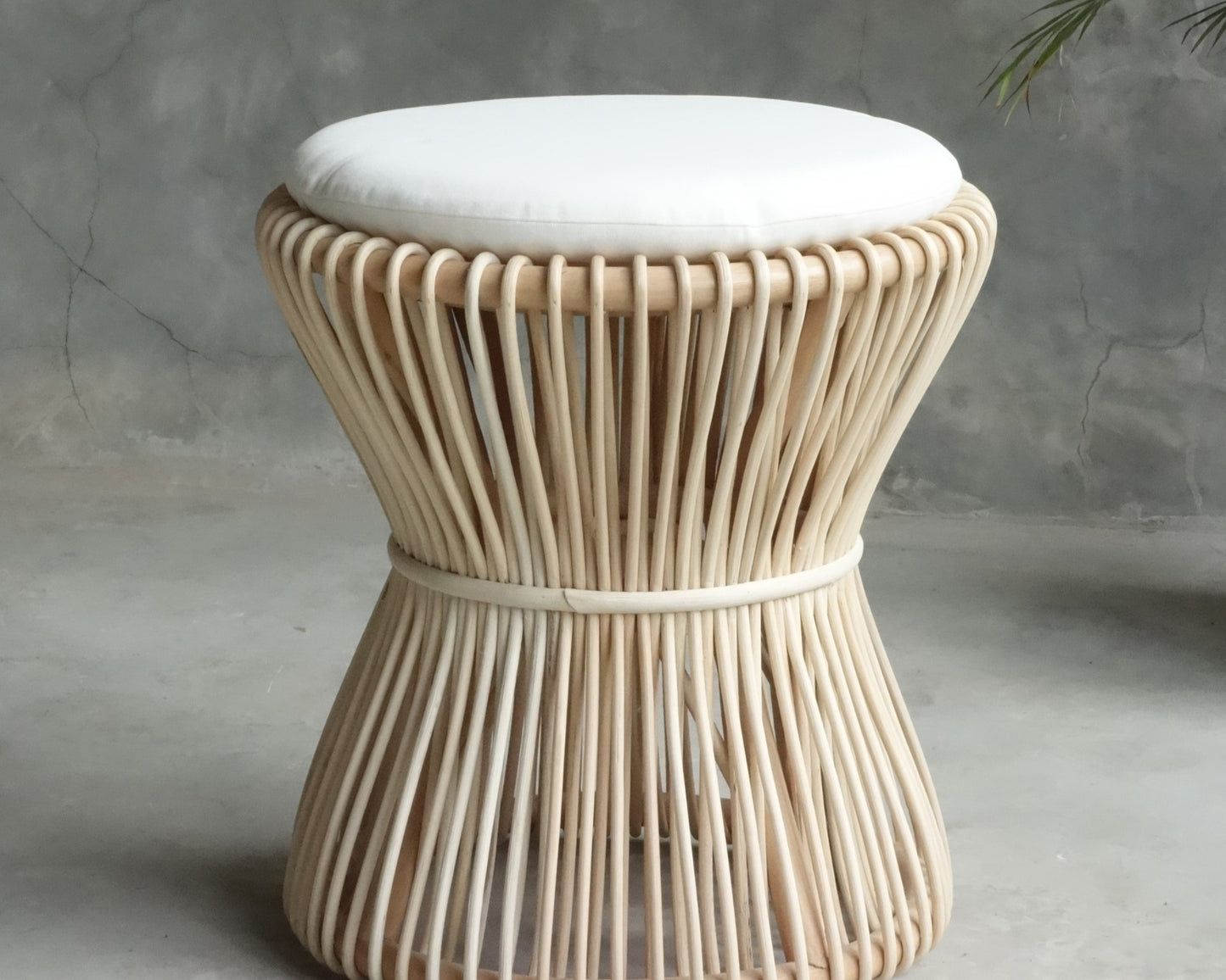 ELE117_3 Rattan Stool with White Cushion