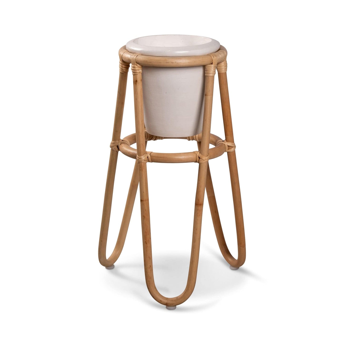 ELE128__2 Rattan Plant Stand with Ceramic Pot
