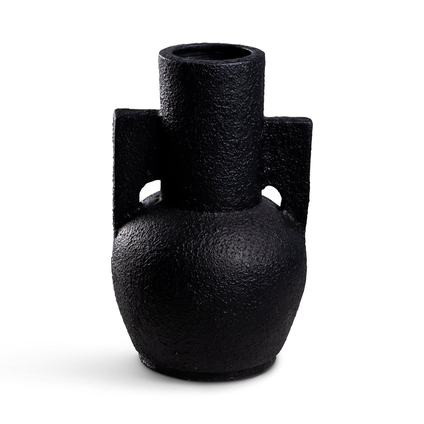 Black textured vase with handles