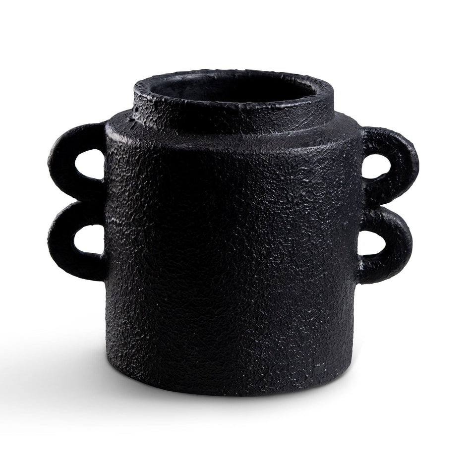 Black textured vase with handles - ELE133__1