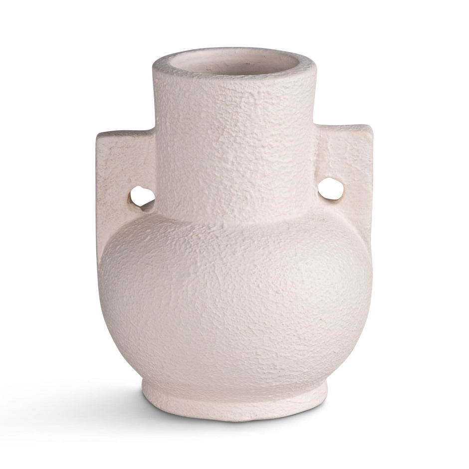 Textured white vase with handles