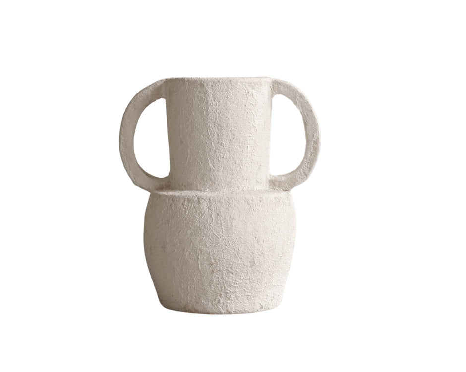 ELE137_1_1 White textured vase with handles