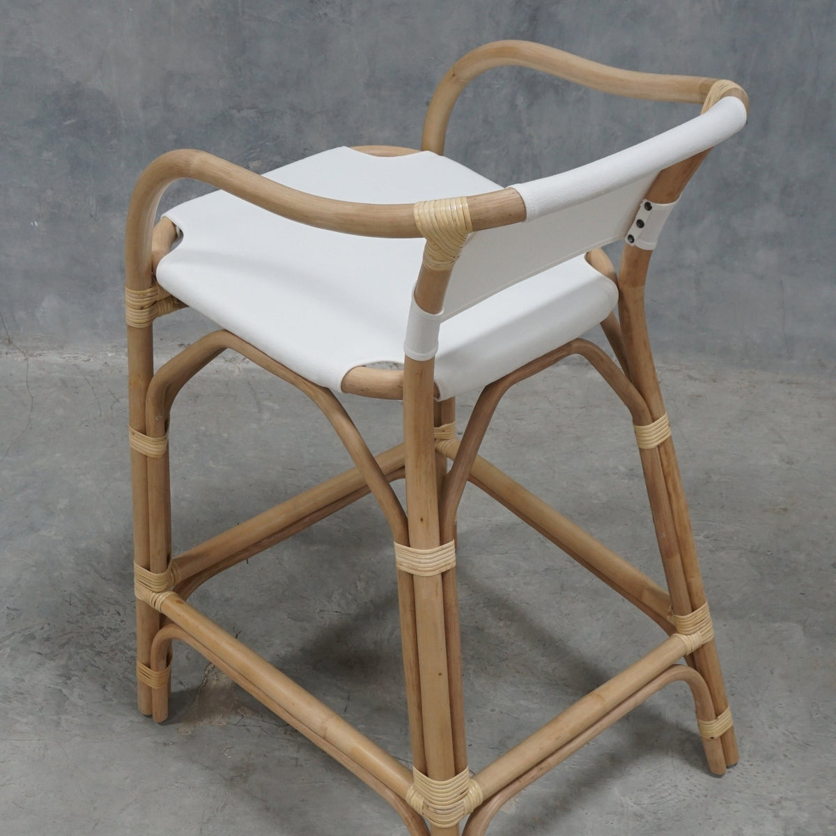 White leather and bamboo counter stool