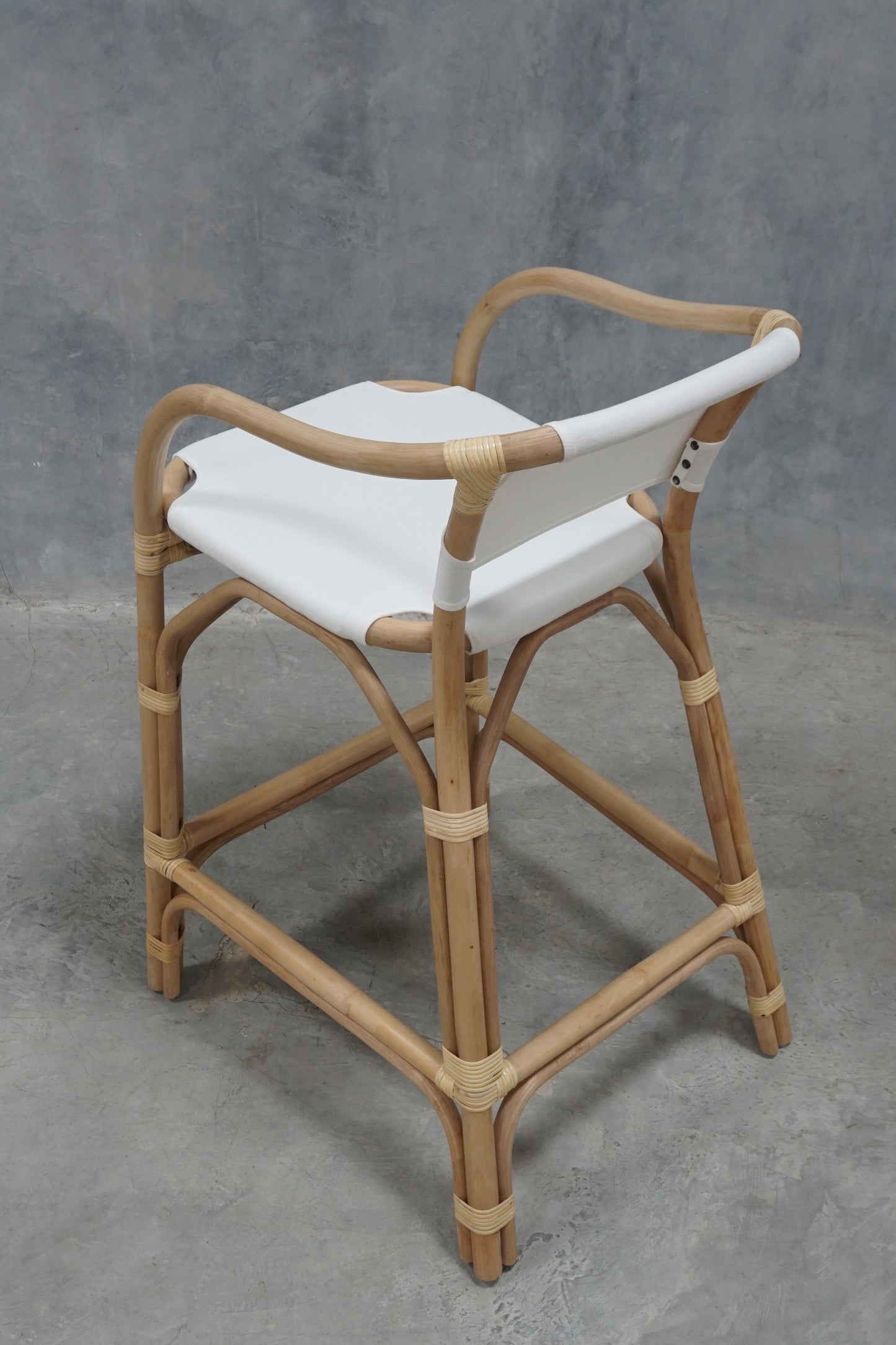 White leather and bamboo counter stool