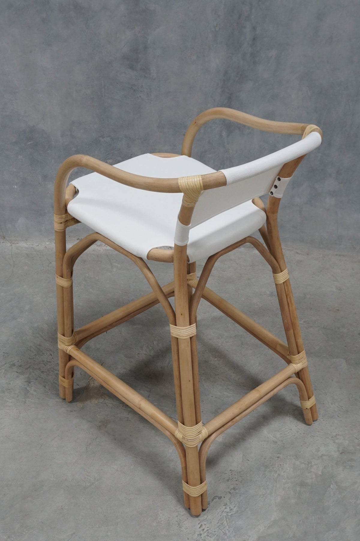 White leather and bamboo counter stool