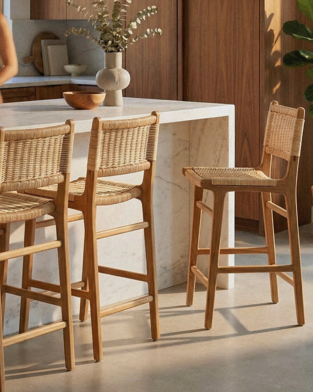 Husk Counter Chairs in a modern aesthetic kitchen setting.
