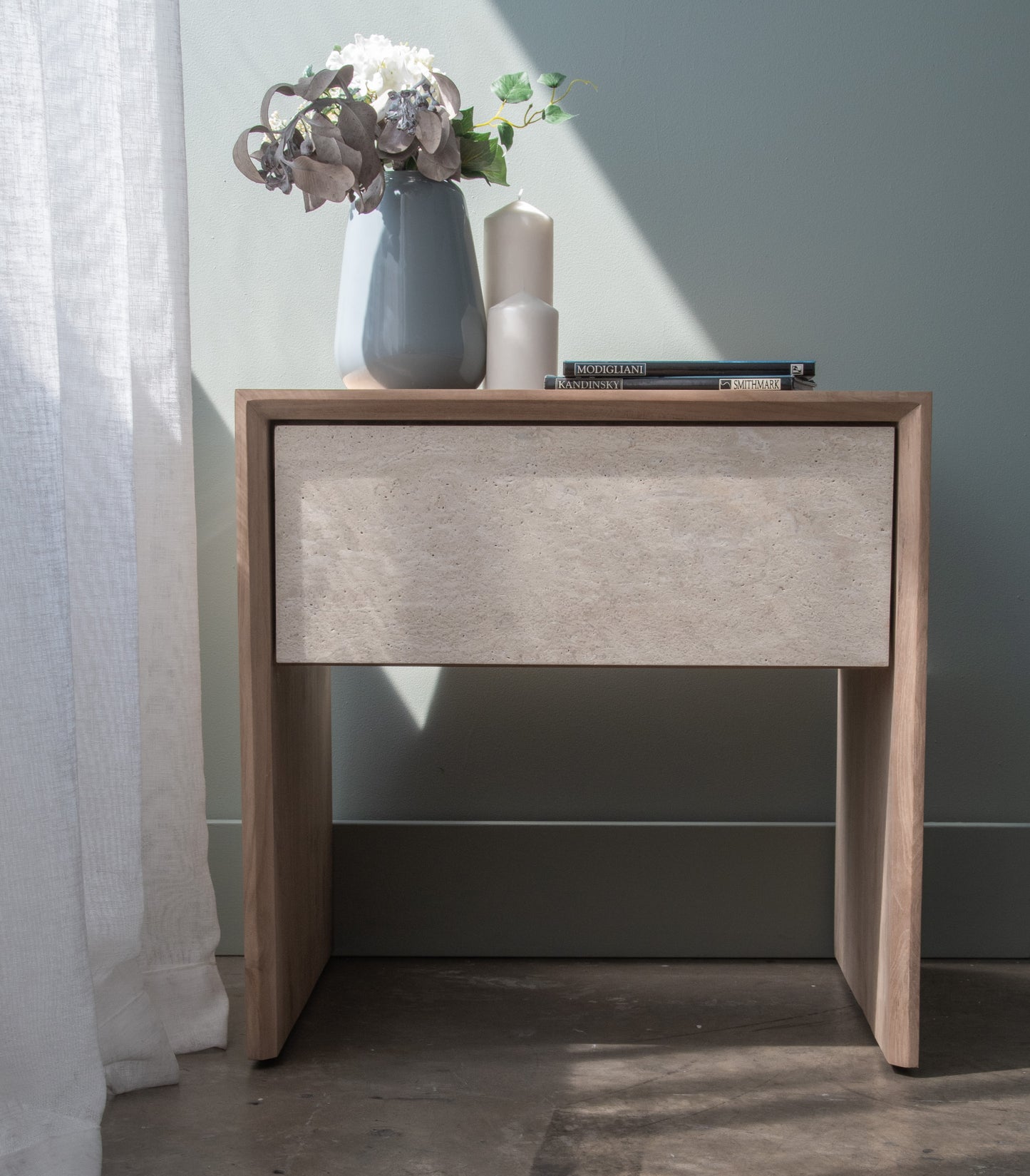 Modern nightstand with flowers and candles, Edited-11