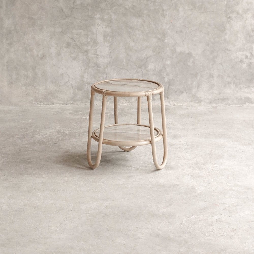 Rattan side table with glass top