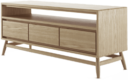 Wooden entertainment unit with three drawers