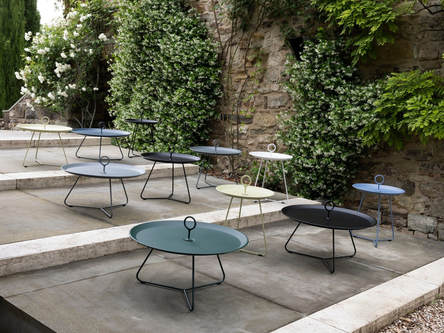 Eyelet coffee tables in various colours