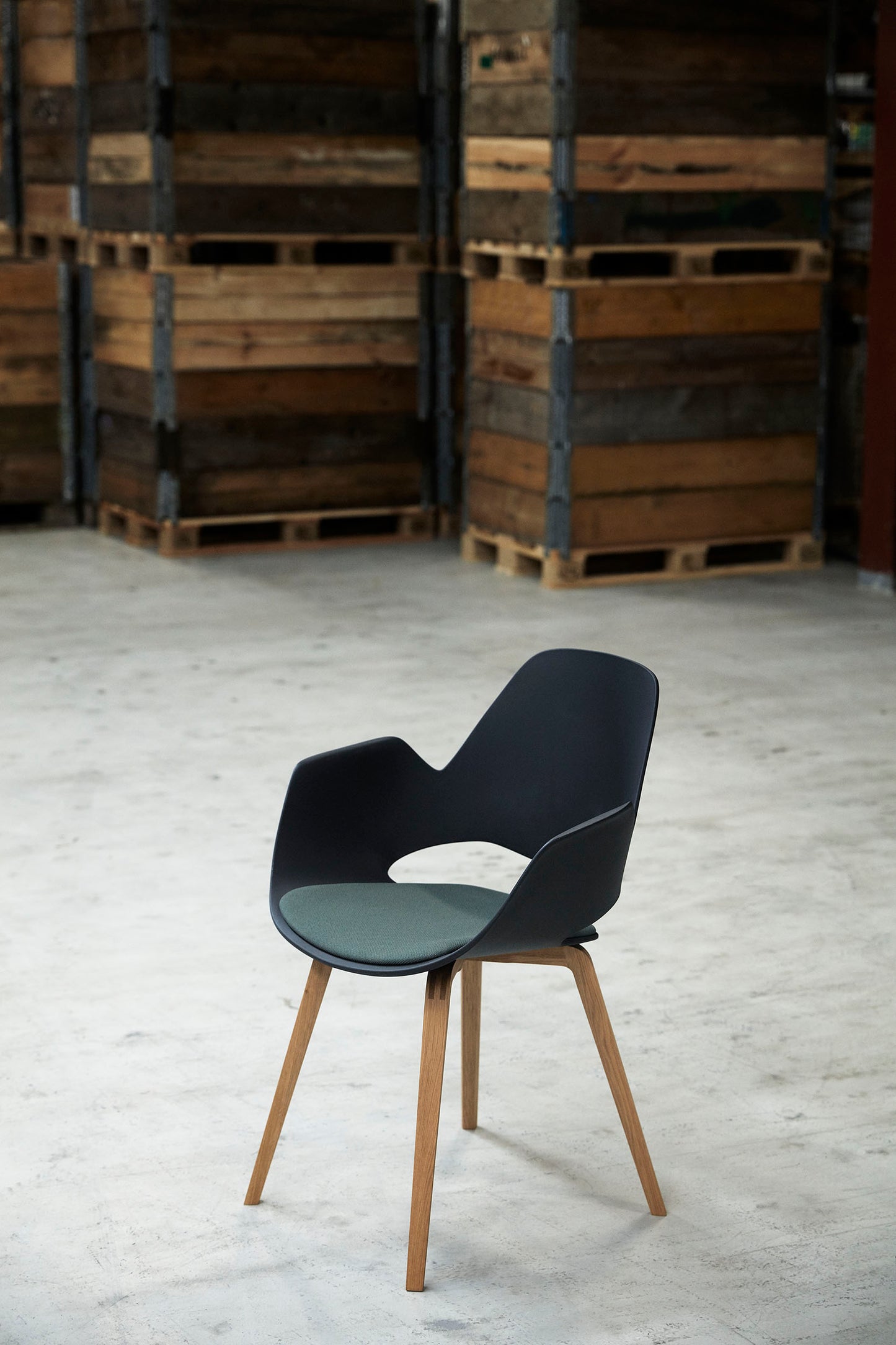 FALK Chair, oak legs, dark green upholstered seat by HOUE