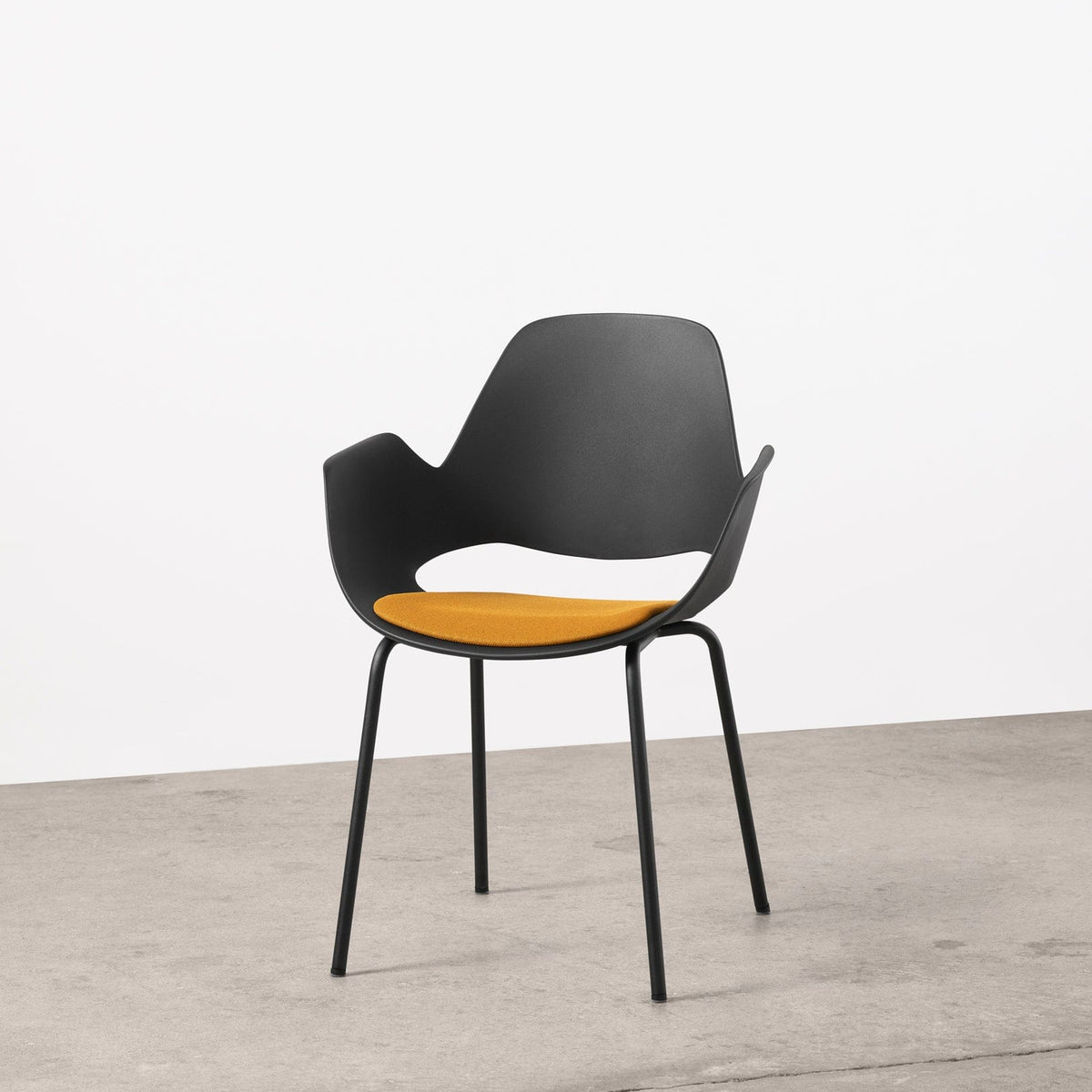 HOUE FALK chair, dark with yellow upholstered seat