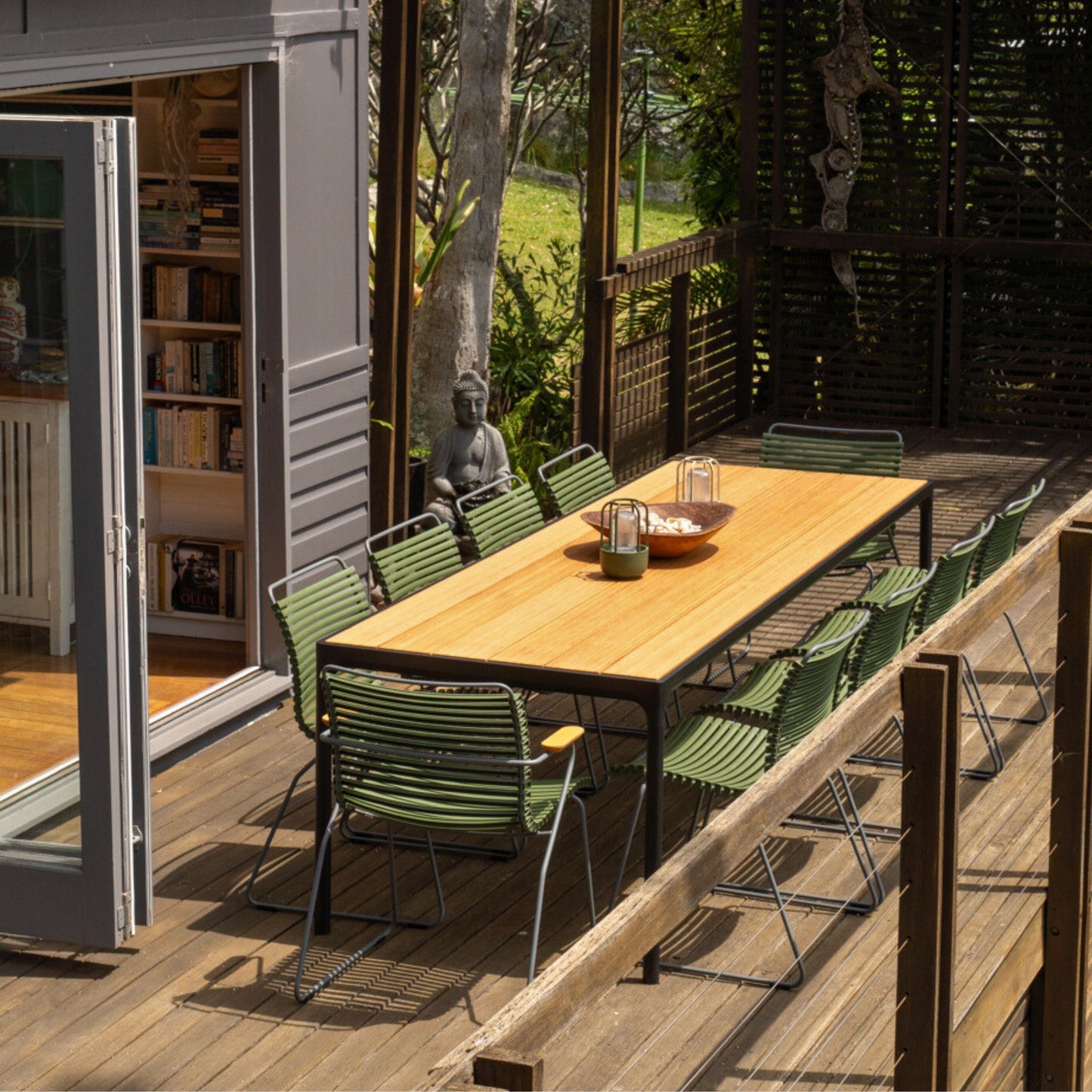 Outdoor dining set on deck