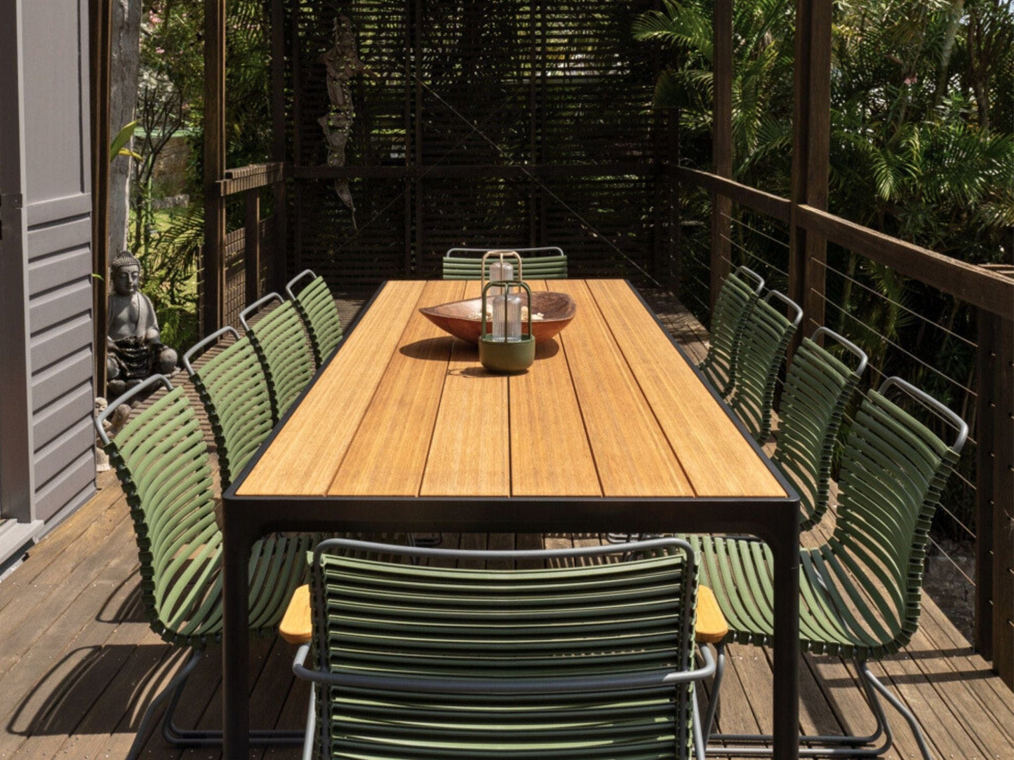 GreenClickFour Dining Set with eight chairs on deck