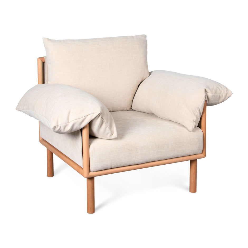 JCL002BN_1_1 Beige Armchair with Wooden Frame