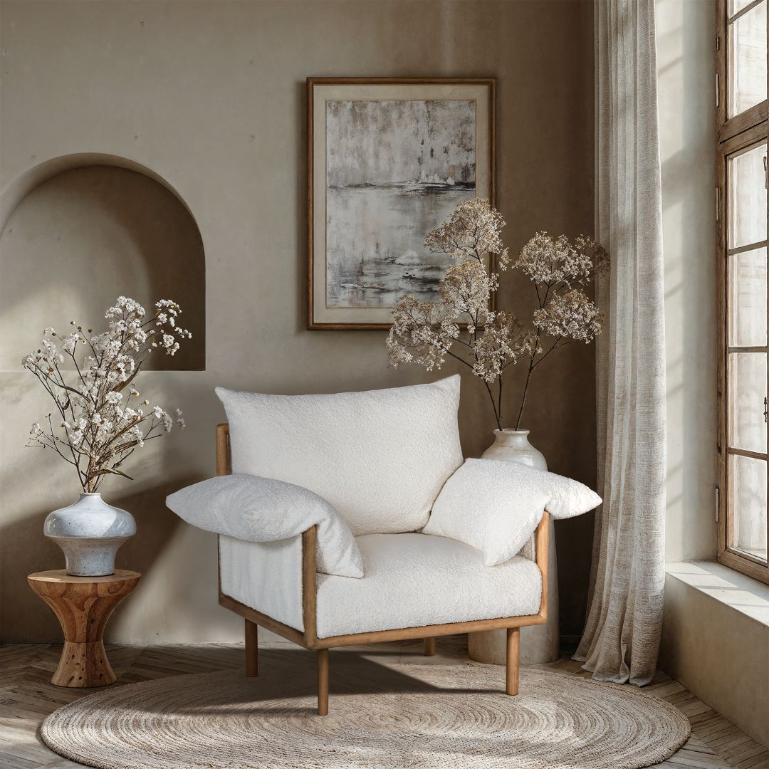 White armchair in cozy living room setting