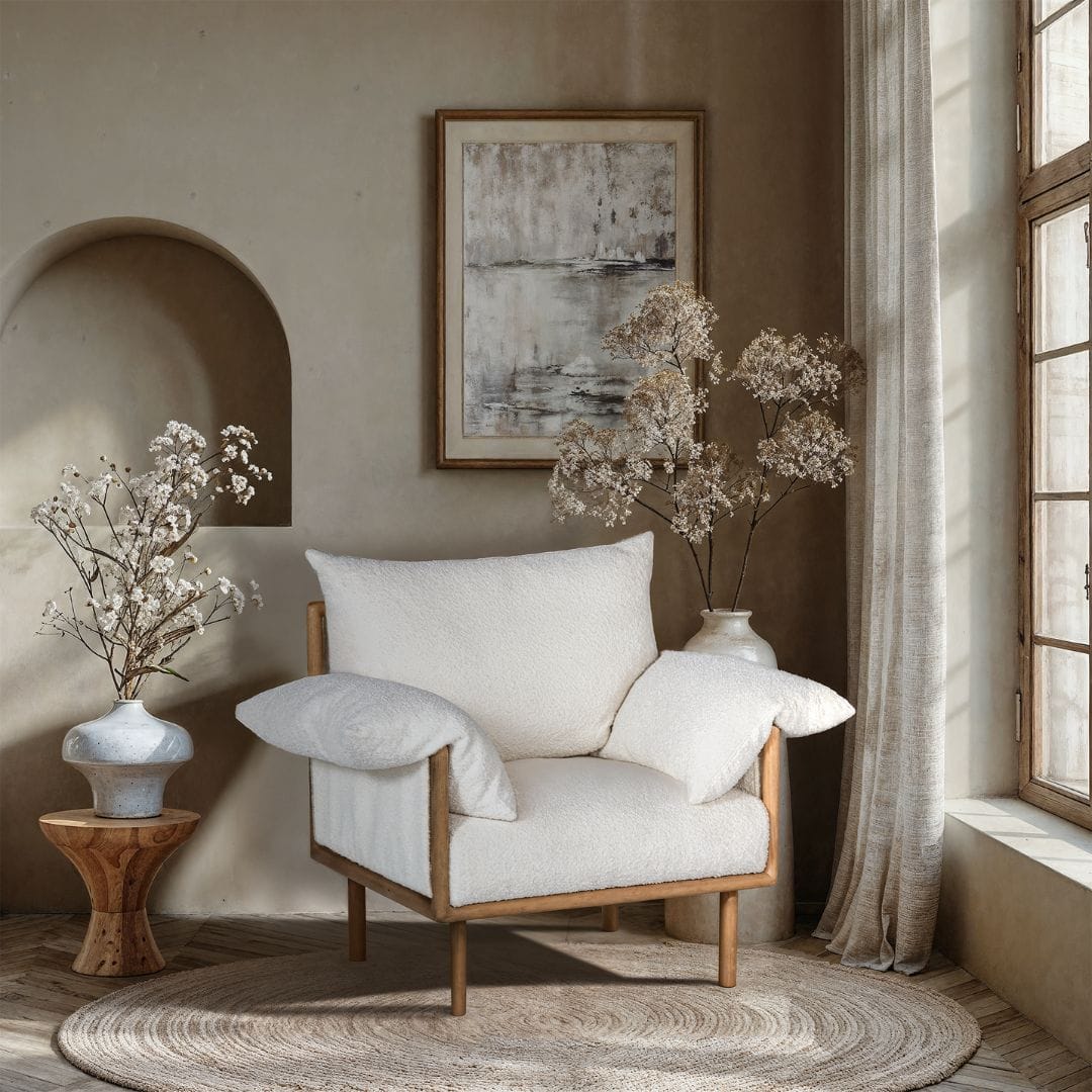 White armchair in cozy living room setting