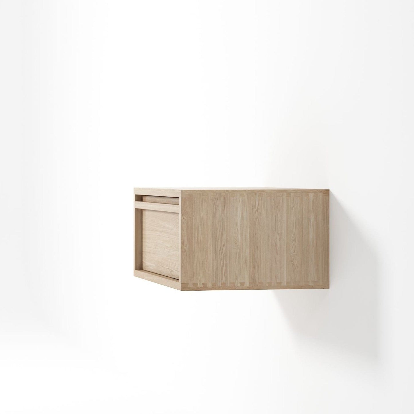 KAE01O-SIDE2 wooden floating cabinet on white wall