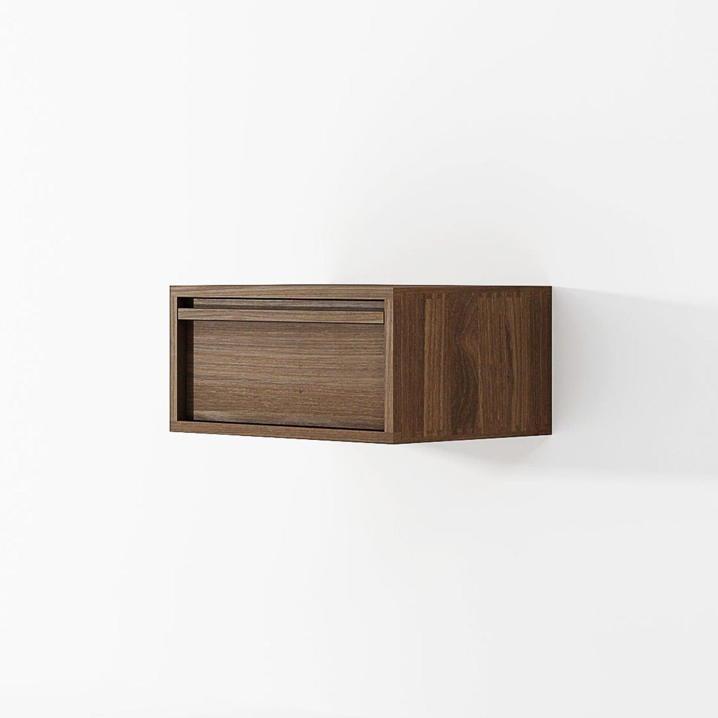 Walnut floating drawer side view