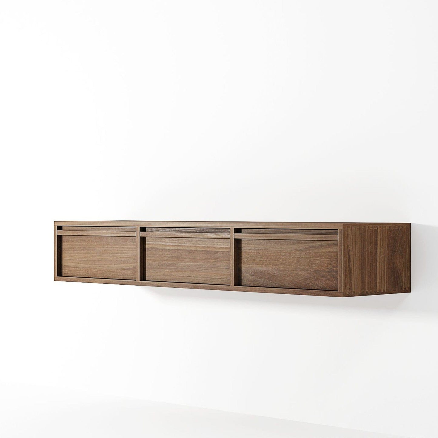 Modern wooden wall shelf with three drawers