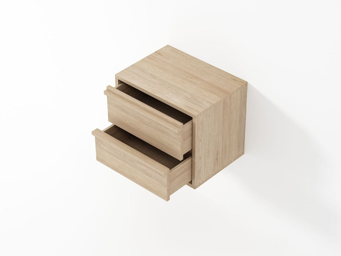 Wooden nightstand with two drawers open