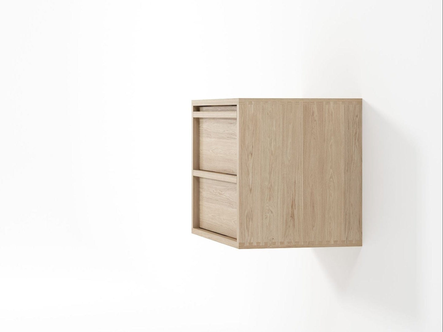 Modern wooden wall cabinet with two drawers.