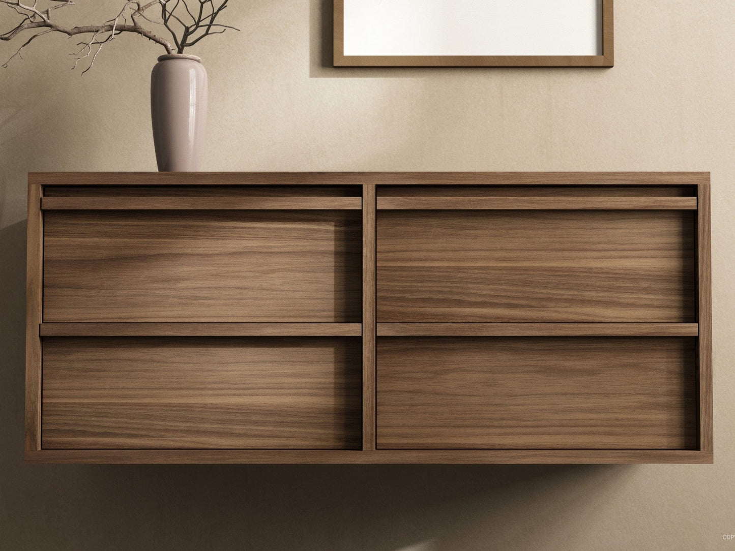 Close-up of modern wooden wall cabinet