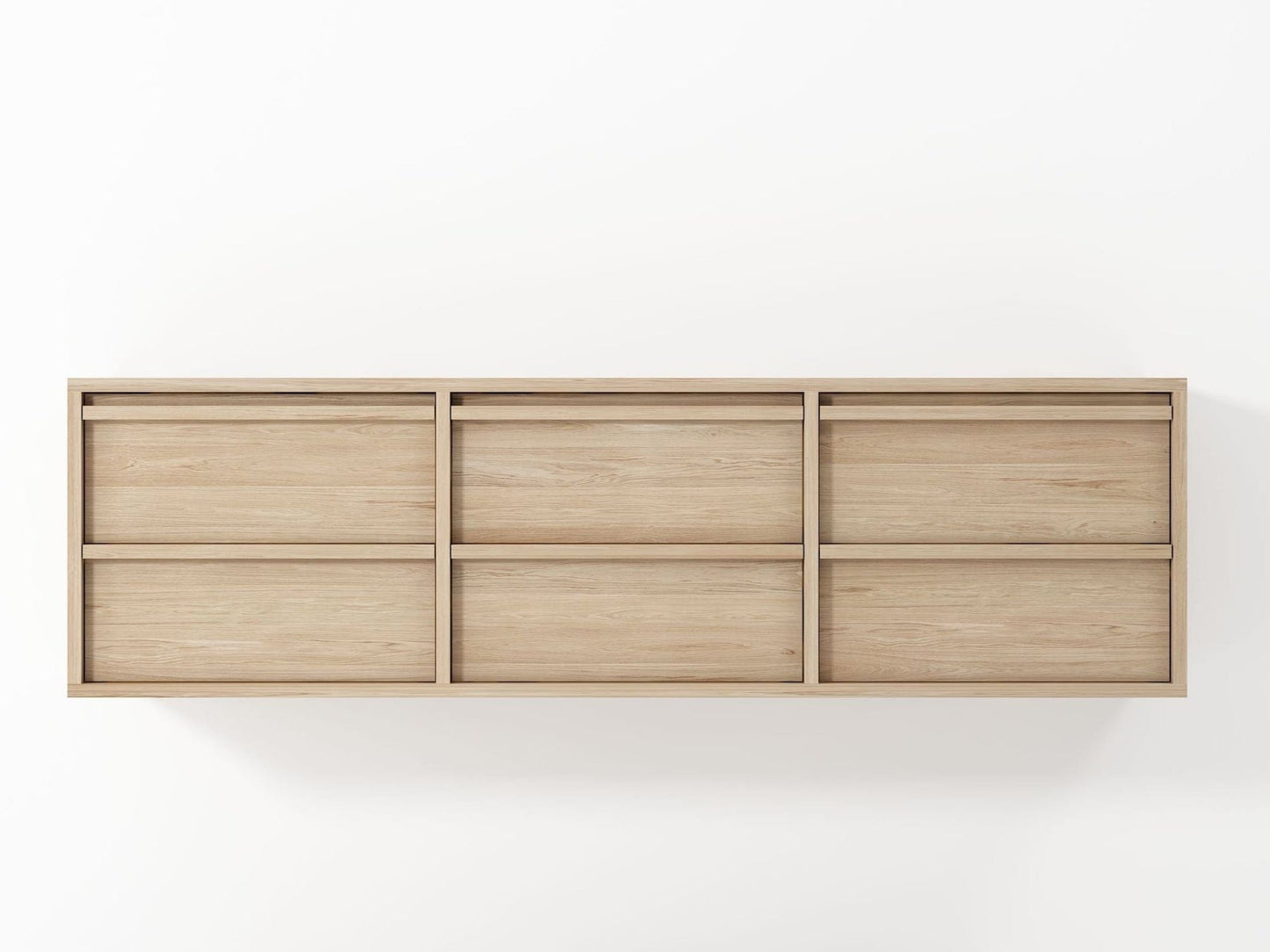 Wooden wall shelf with six compartments