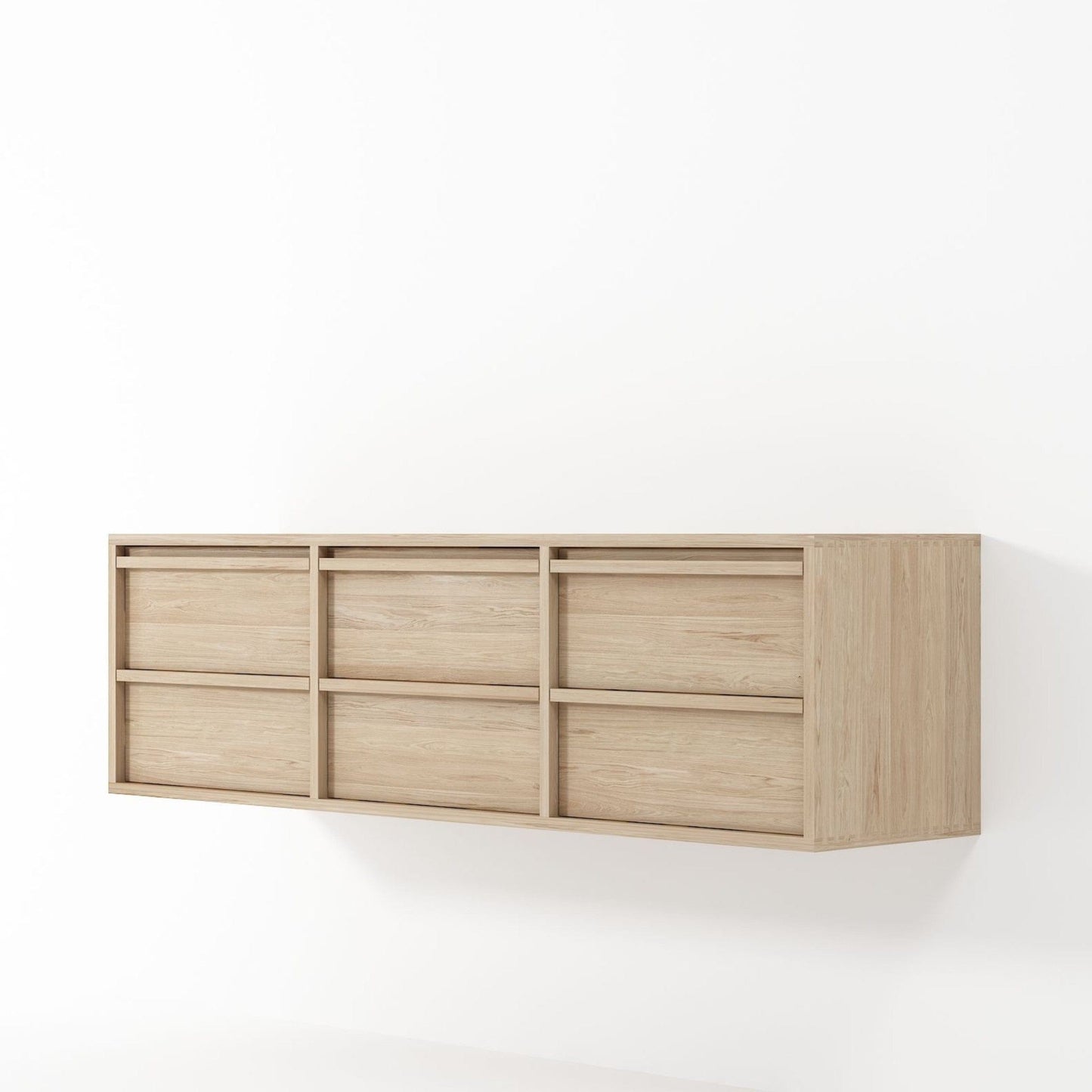 Floating wooden cabinet with six drawers