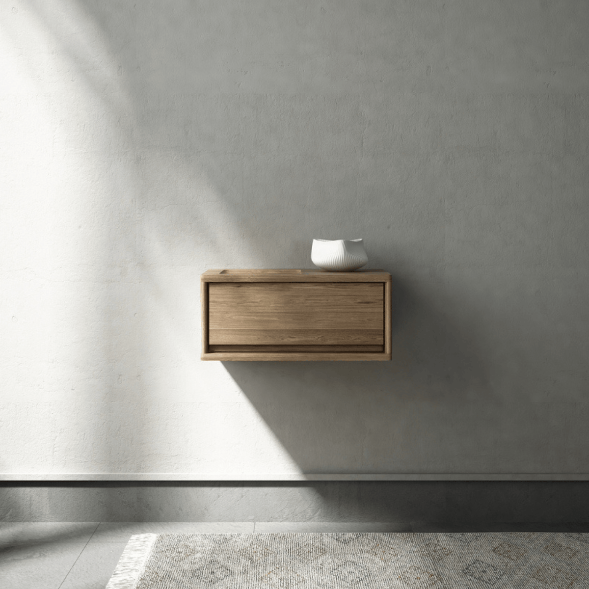 KCC13O-1 Floating Wood Wall Cabinet with White Vase
