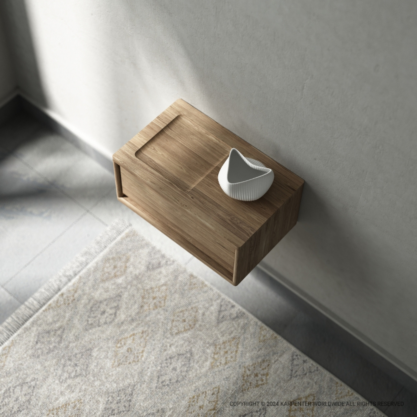 KCC13O-2 floating wooden nightstand with decorative vase