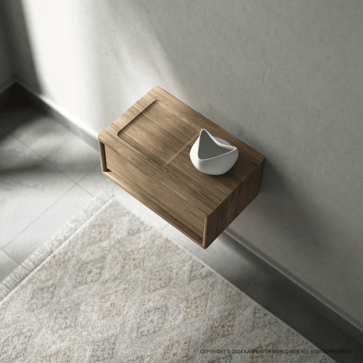 KCC13O-2 floating wooden nightstand with decorative vase