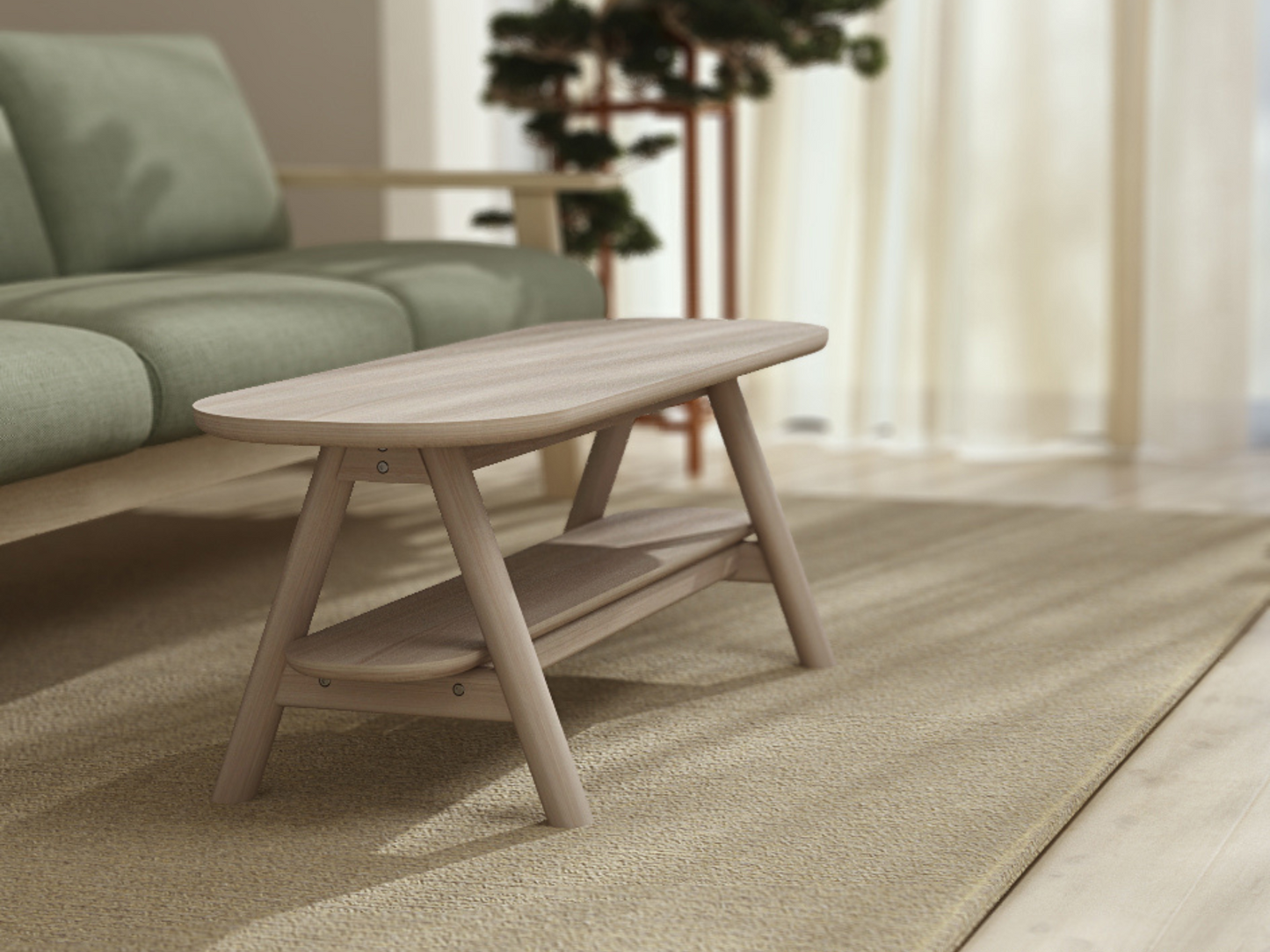 Wooden coffee table in living room