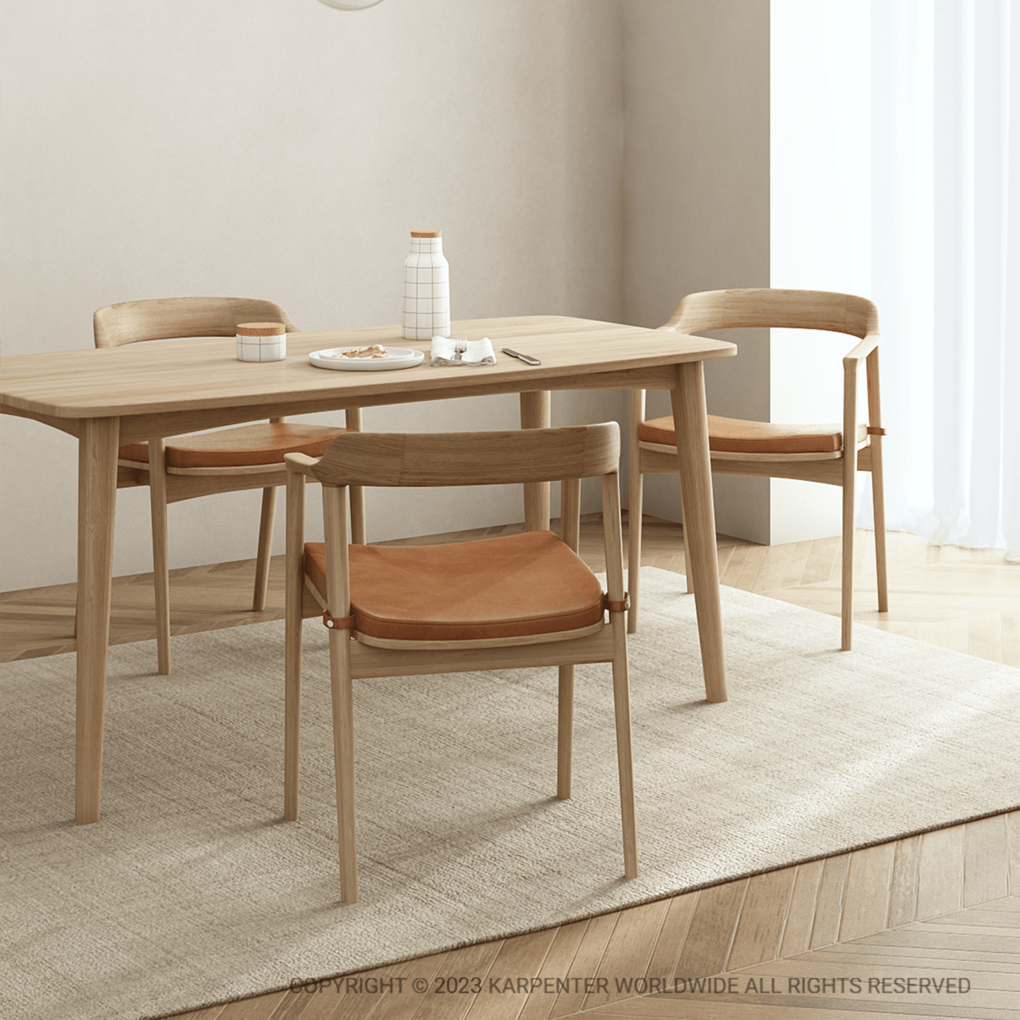 Wooden dining table with chairs