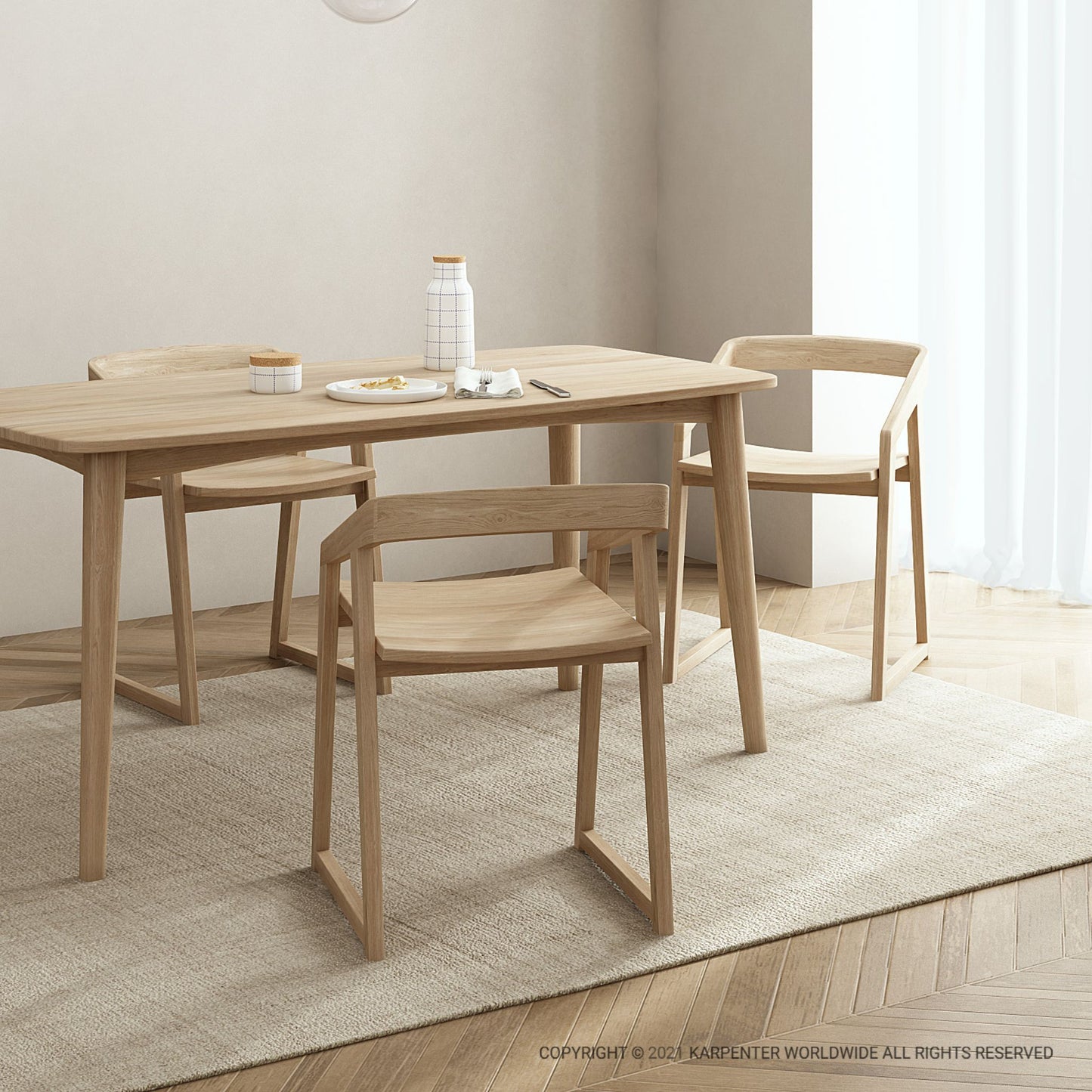 Wooden dining table with chairs