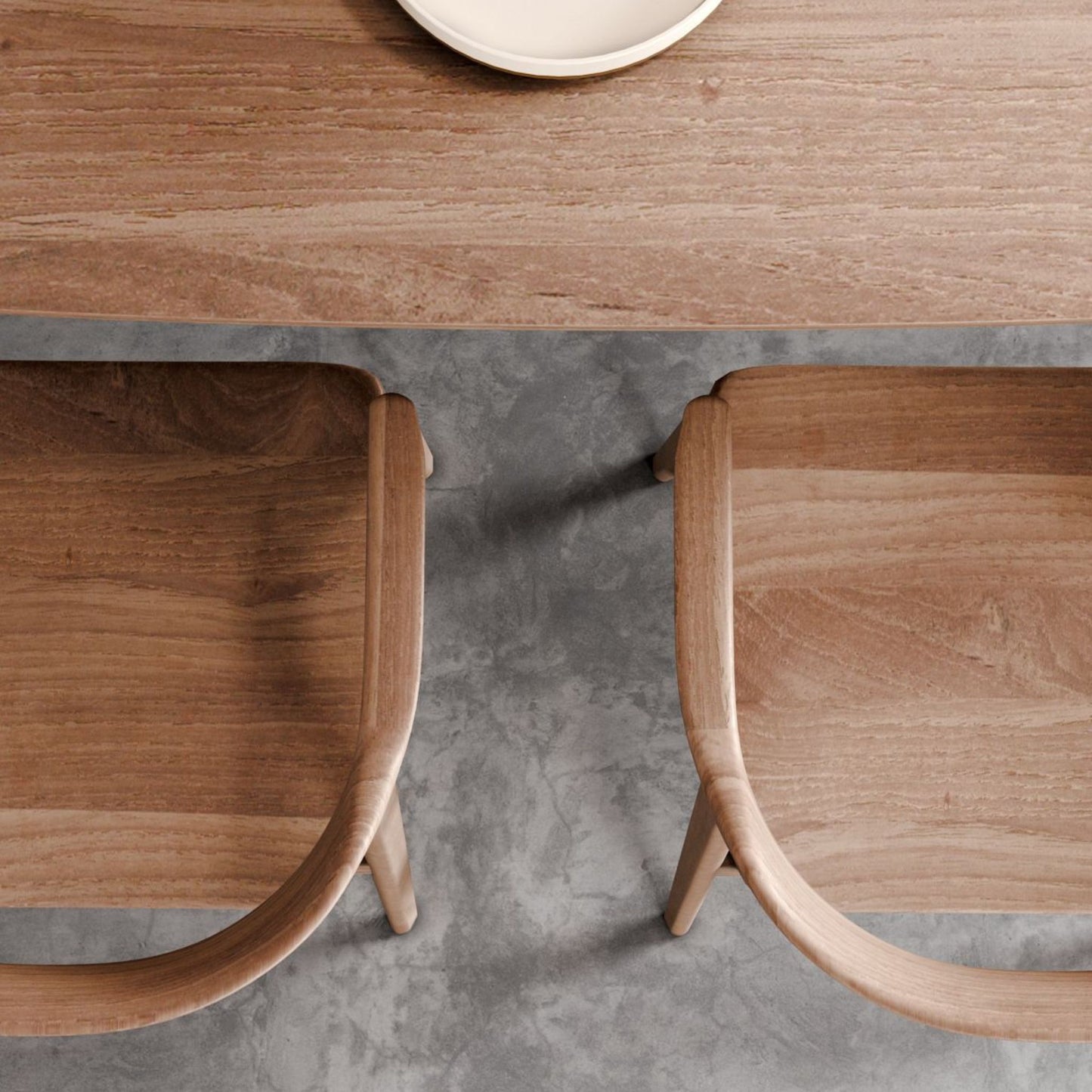 Overhead view of wooden table and chairs