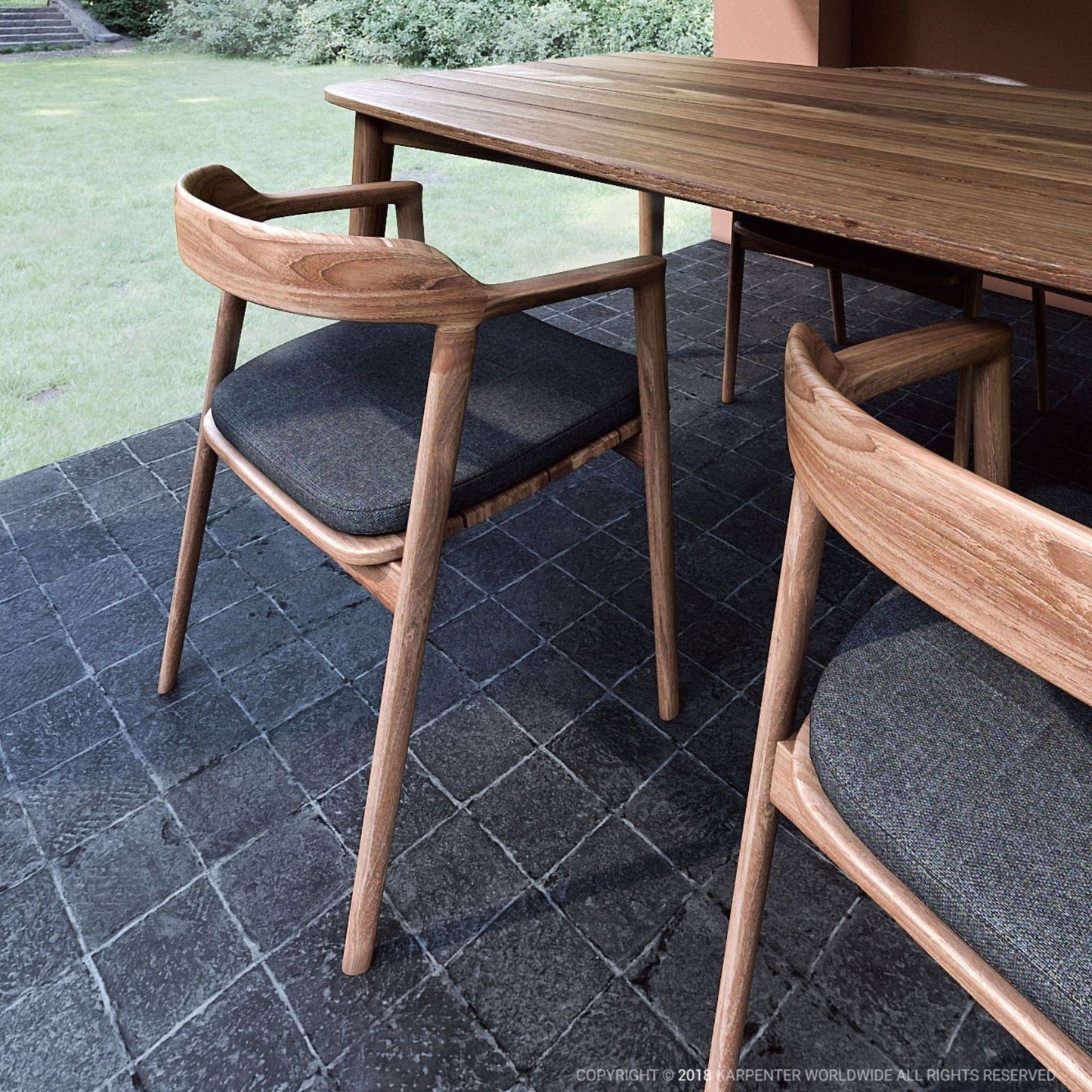 KGO08T-1 wooden chairs and table on patio