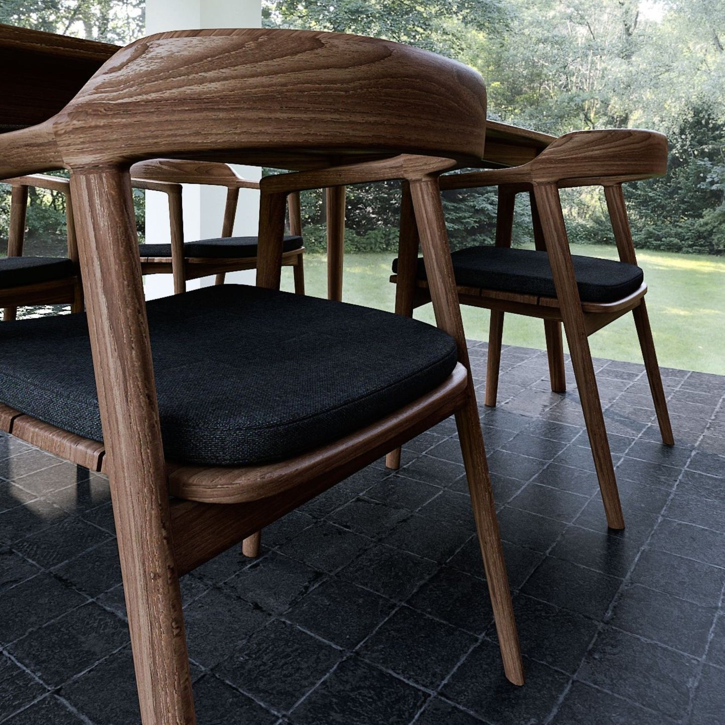 KGO08T-2 wooden chairs with black cushions