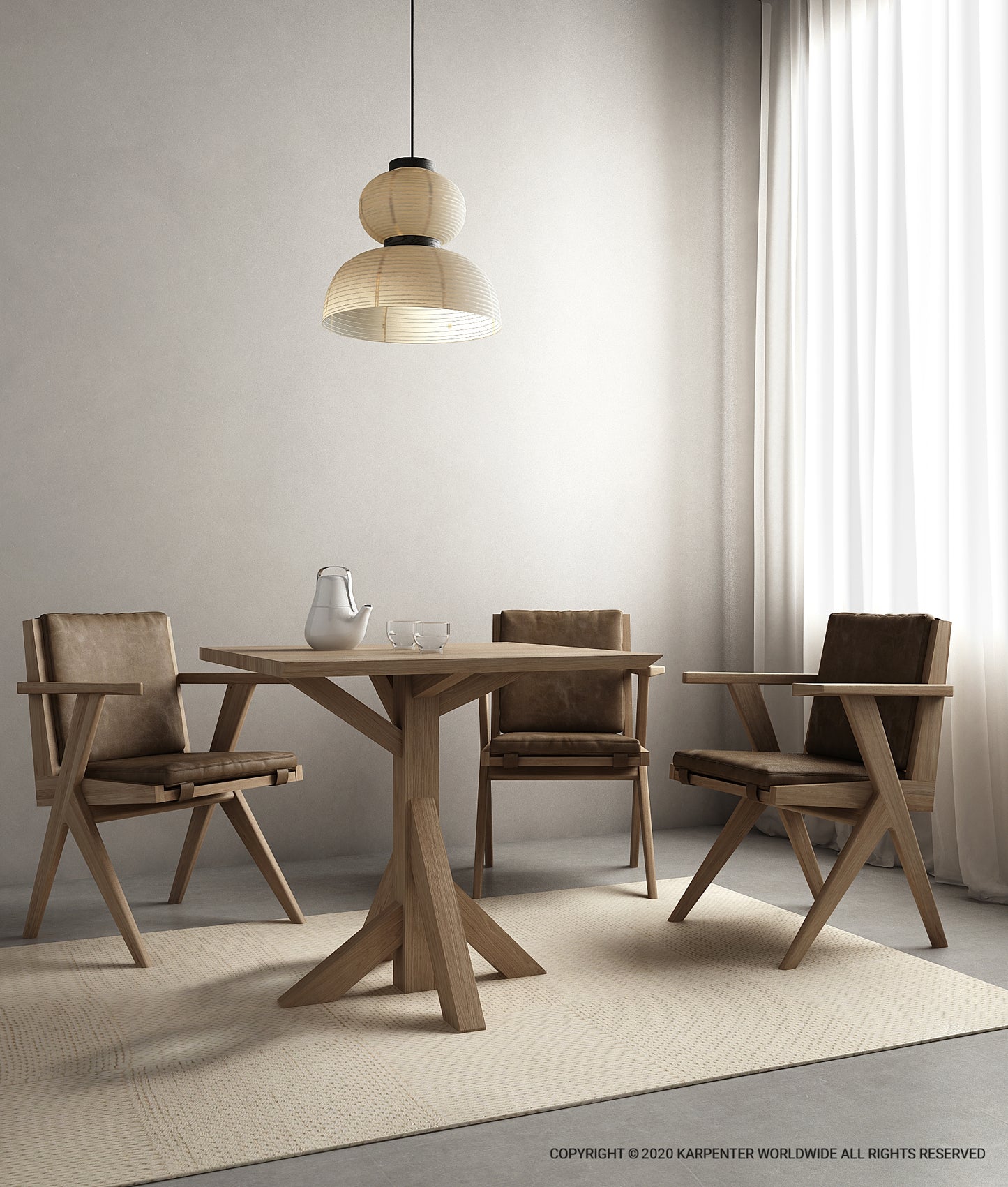 KISquareDiningTable with chairs and pendant light