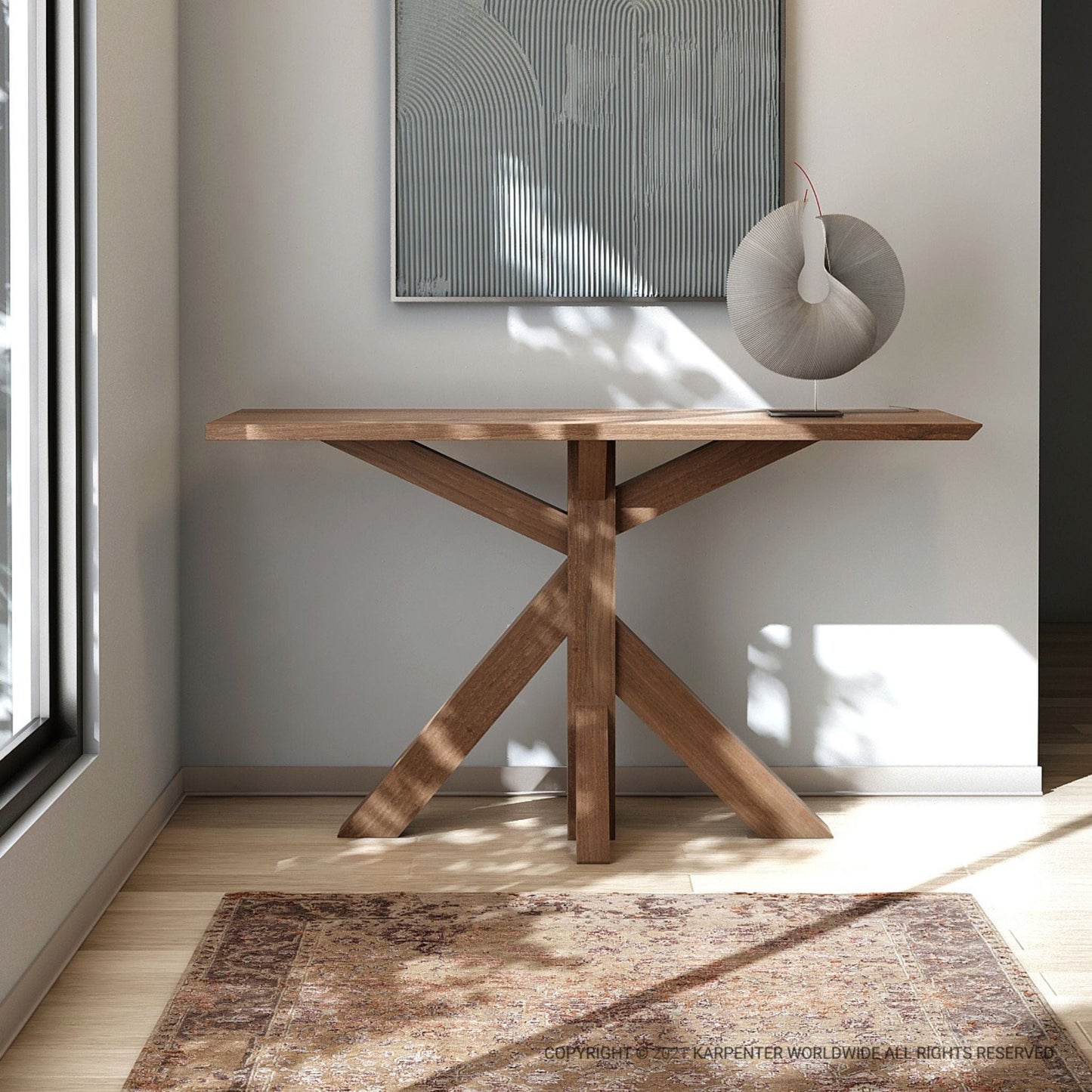 Wooden console table with geometric base - KKI01O