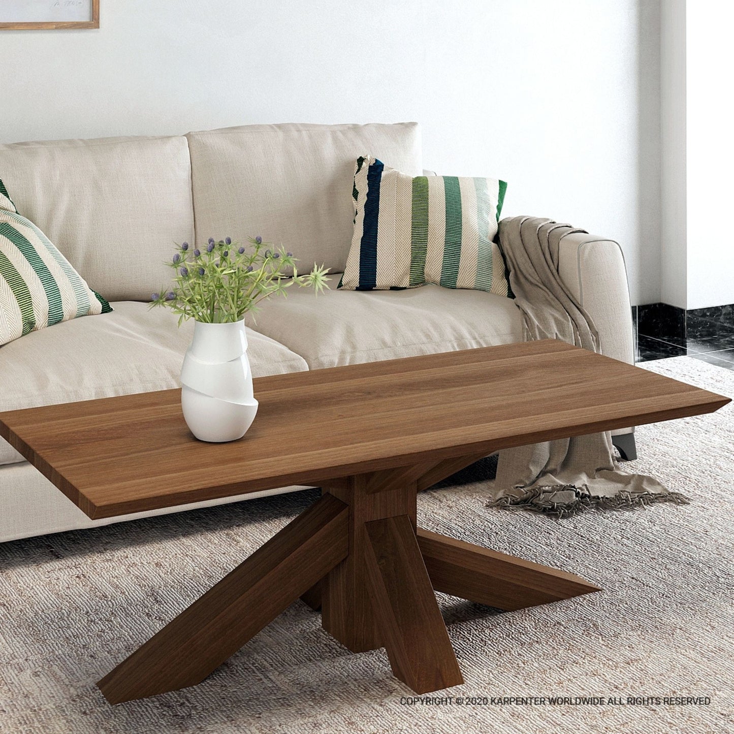 KKI02T_1 wooden coffee table with vase and sofa