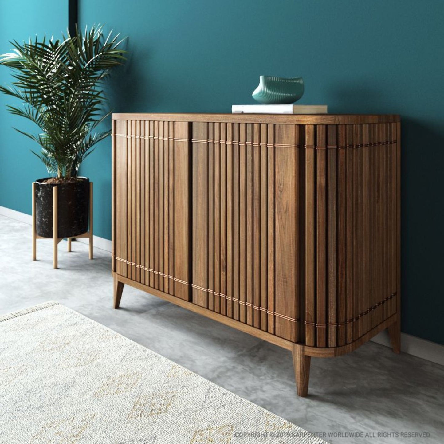 KKP01T-2 Wooden cabinet with plant and rug