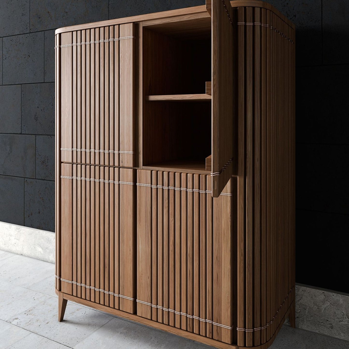 KKP02T-2 wooden cabinet with vertical slats