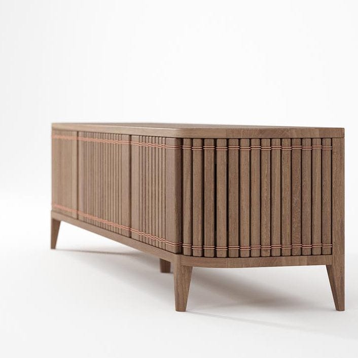 KKP05T-3 wooden cabinet with vertical slats and copper detailing
