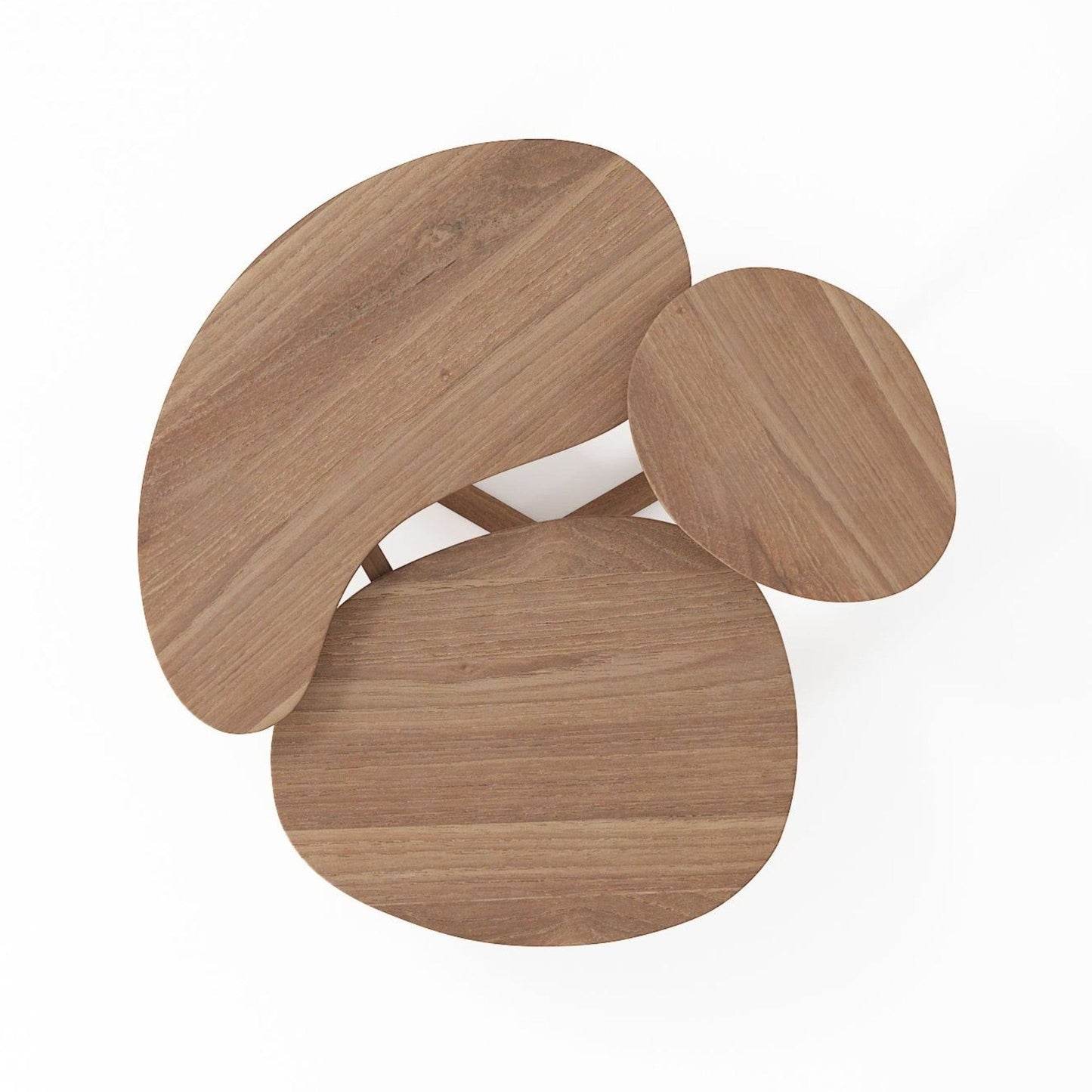 Wooden organic coffee table from above.