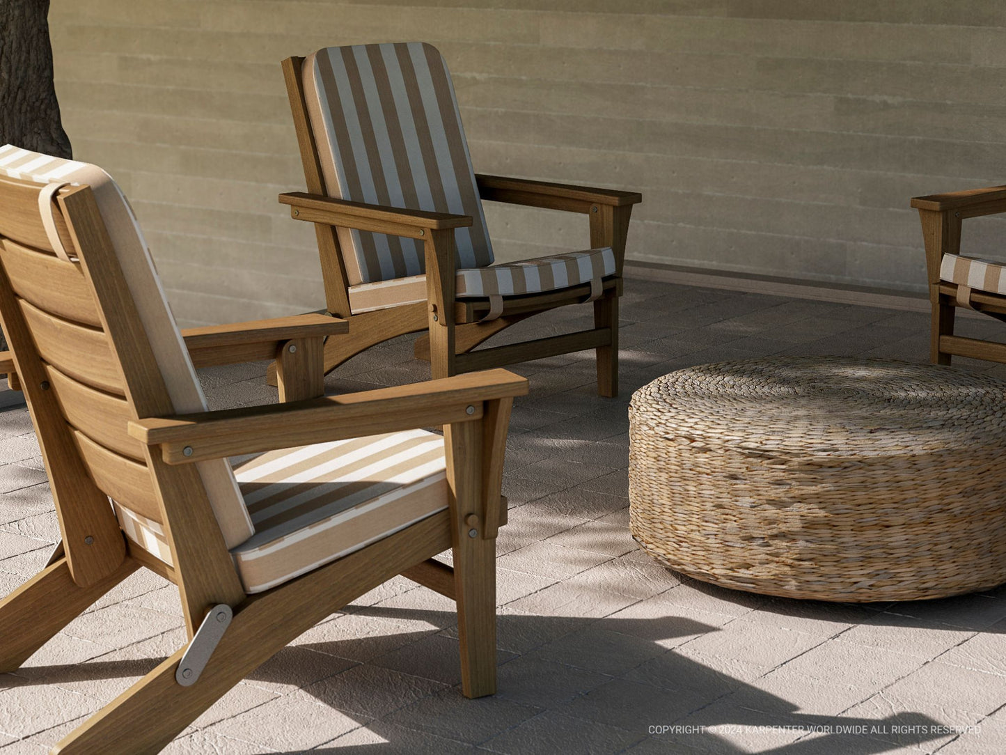 KMM02T-1 Outdoor Chairs with Striped Cushions and Ottoman