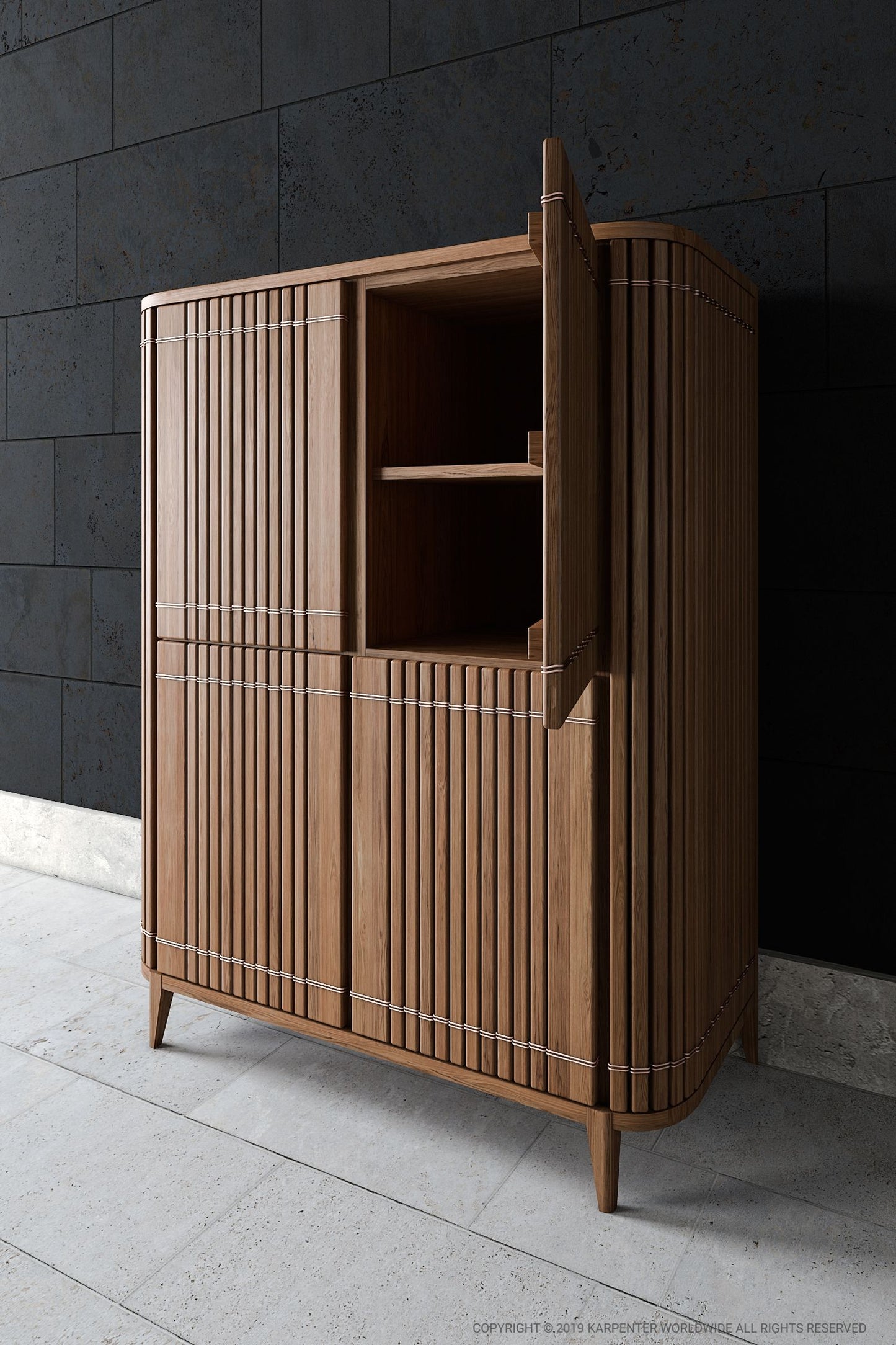 KOPPAR Cupboard - Wooden cabinet with open door