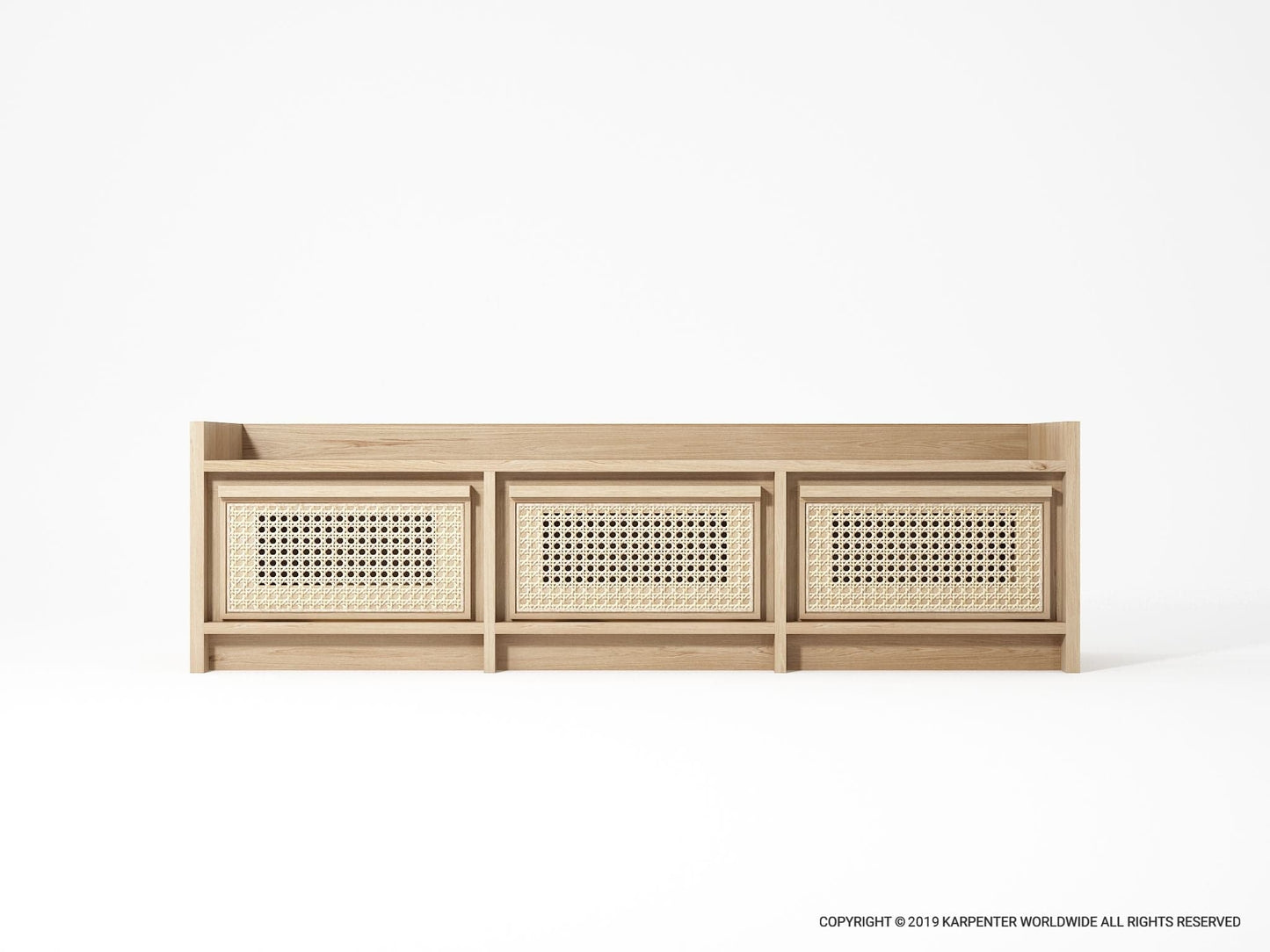KRT004O-2 Wooden Cabinet with Three Woven Baskets